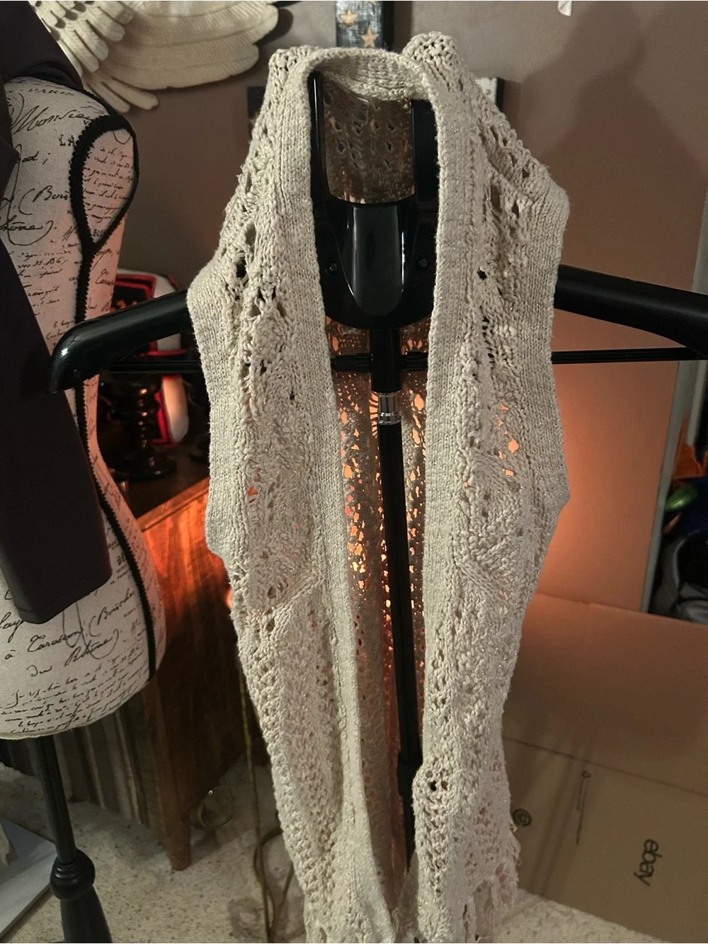 Justice Size 16/18 Light Cream Crochet Open-Front Sweater Vest